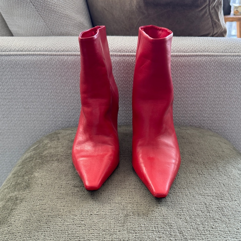 Zara Red Leather Ankle Boots